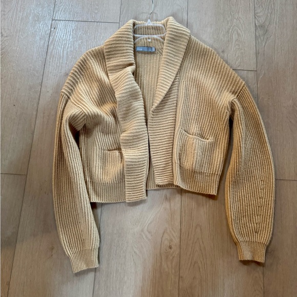 Vince Sweaters - Vince Women's Tan Ribbed Knitted Cashmere/Wool Blend Cardigan Sweater